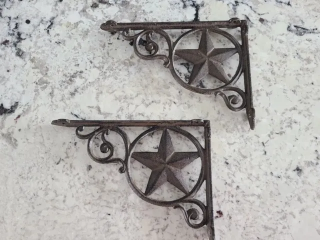 Set of Two Reproduction Western Star Shelf Cast Iron Brackets w/ Patina Look