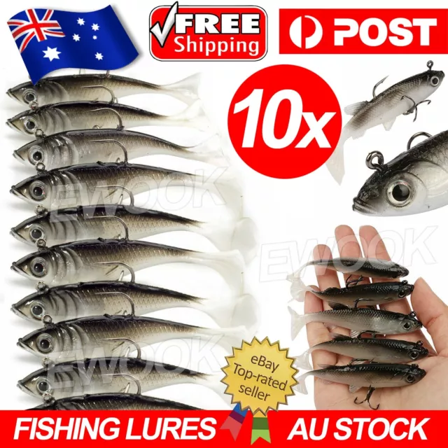 SOFT PLASTIC LURES Poddy Mullet Flathead Jig Heads Barra Cod Fishing Tackle  $12.50 - PicClick AU