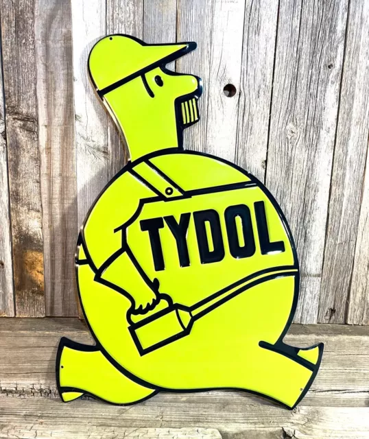 Tydol Man Motor Oil Gas Large 18.5" Embossed Metal Steel Sign Garage Vintage New