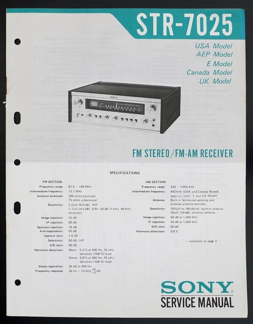 ORIGINAL SONY STR7025 FM/AM Receiver ServiceManual/Diagram/Parts List