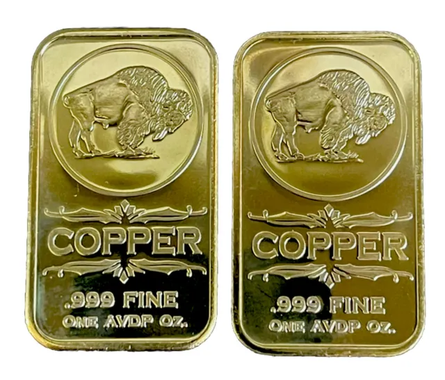 (2) Gorgeous 1 Oz .999 Fine Copper Bars, 24k Gold Plated, Free Shipping!