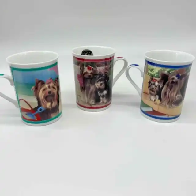 Yorkie dog 3 mugs Collector porcelain set