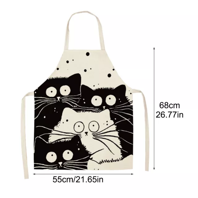 Women Men Barbecue Wear Resistant Cute Cartoon Cat Print Cooking Kitchen Apron