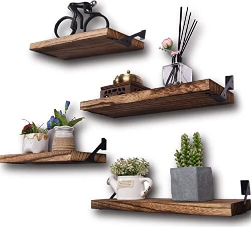 HXSWY Rustic Wood Floating Shelves for Wall Decor Farmhouse Wooden Wall ShelfÂ 