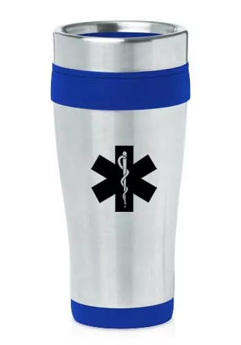 Stainless Steel Insulated 16oz Travel Mug Coffee Cup Star of Life EMT Paramedic