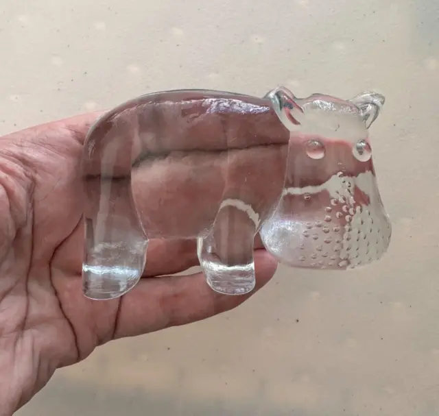 Vintage Viking Glass Hippo Hippopotamus Figurine Paperweight Mid Century 1970s
