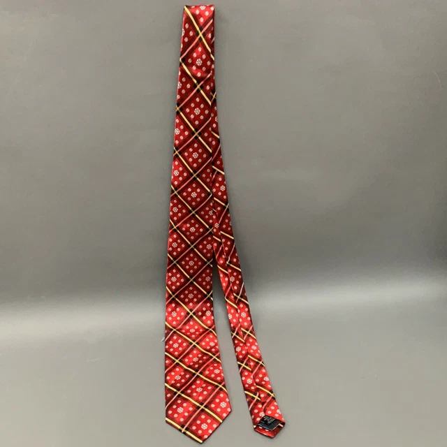 Club Room Boy's Tie 50" 4/H Red Yellow Black Multicolor Snowflakes 100% Silk NWT