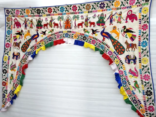 Ethnic Vintage Door Valance Toran Hand Embroidered Door Topper Hanging 86" L 2