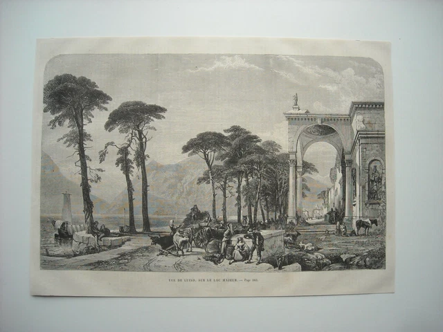 GRAVURE 1860. Italie.  VUE DE LUINO, SUR LE LAC MAJEUR.