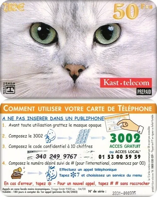 #126 Rare Kast Telecom / 9500 Ex Code Prepaid Telecard / Ttb-Luxe