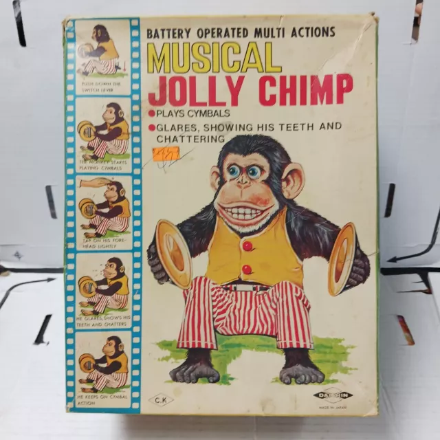 Vintage Daishin Musical Jolly Chimp Clapping Cymbal Monkey With Box Half Works