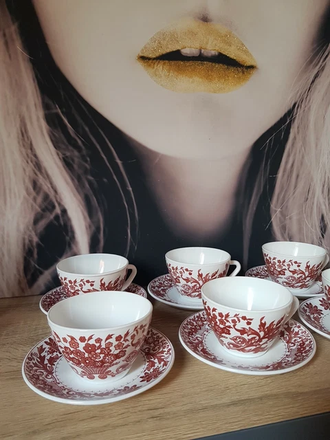 6 Tasses Et Soucoupes Rivanel Porcelaine Vintage