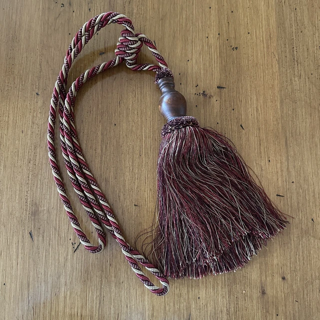 Set of 4 Tie Backs Corded with Tassels Fringe Wood Drapery Curtains