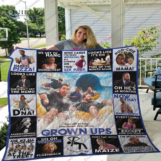 Grown Ups Blankets, Happy Pizza Hoo-chie Mama Quilt, Fleece Sherpa, Adam Sandler