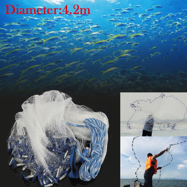 3m Fish Net 3M/4.2M HAND THROW Fishing Net Cast Spin Bait Sinker Mesh Equipment ...