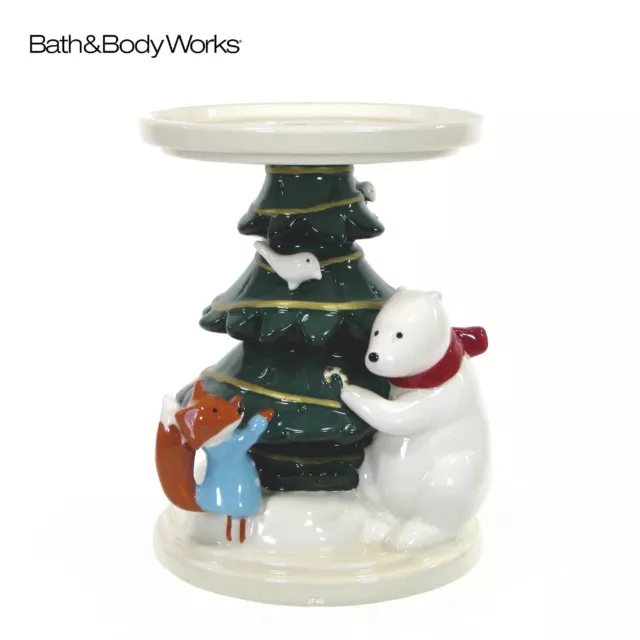 Bath & Body Works POLAR BEAR & FOX 6" 3-Wick Candle Holder Christmas Tree