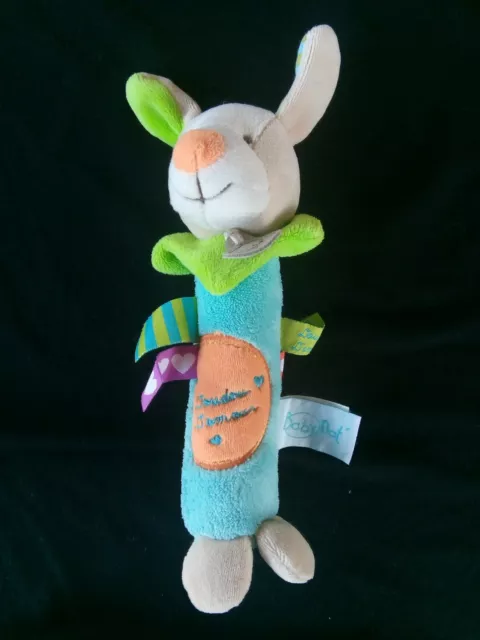 Doudou chien hochet pouet - BABY NAT - tbe - bleu vert orange- d'amour 🐰15