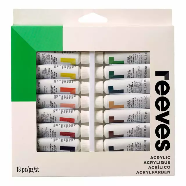 Reeves Artists' Acrylic Colour Paint - 10ml Tube Sets (12 or 18 Pack)