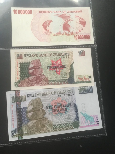 3 Billets Neufs Zimbabwe - 3 Unc Zimbabwe Banknotes