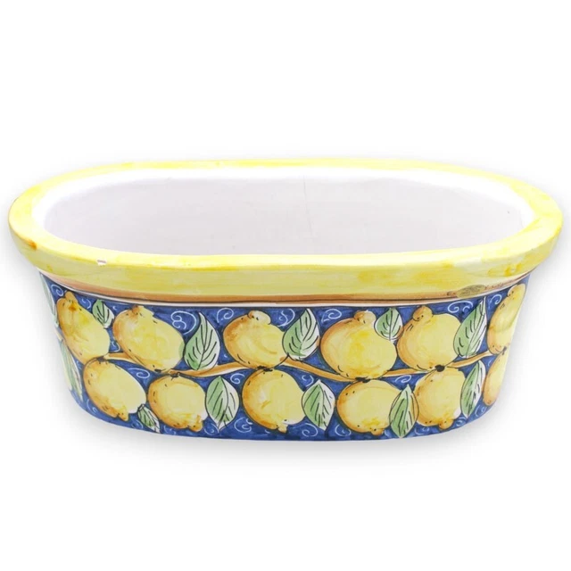Cassetta vaso ovale in Ceramica Caltagirone - L 40 x 22 x 17 cm ca. decoro limon
