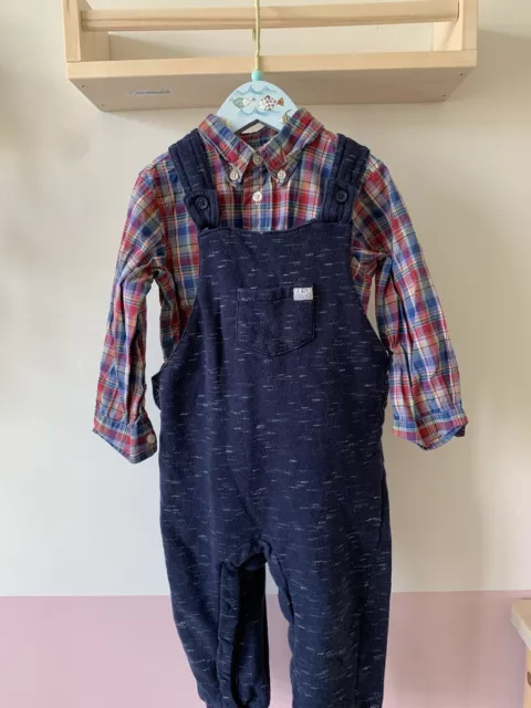 Boys Ralph Lauren checked shirt & F&F navy dungarees outift bundle 18-24 months