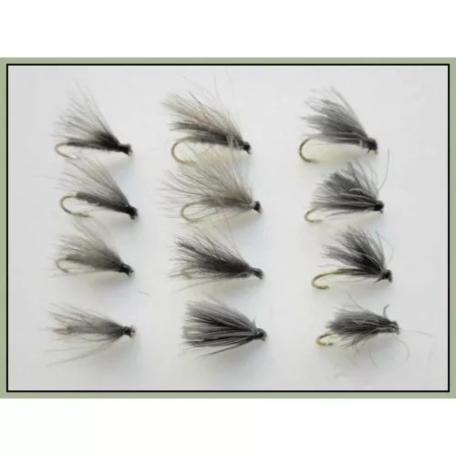 F Fly, 12 Pack F Flies, Olive, Black & Hares Ear, Choice of size For Fly Fishing