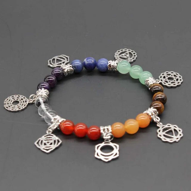 7 Chakra Healing Natural Stone Round Gemstone Yoga Energy Beads Bracelet Jewelry