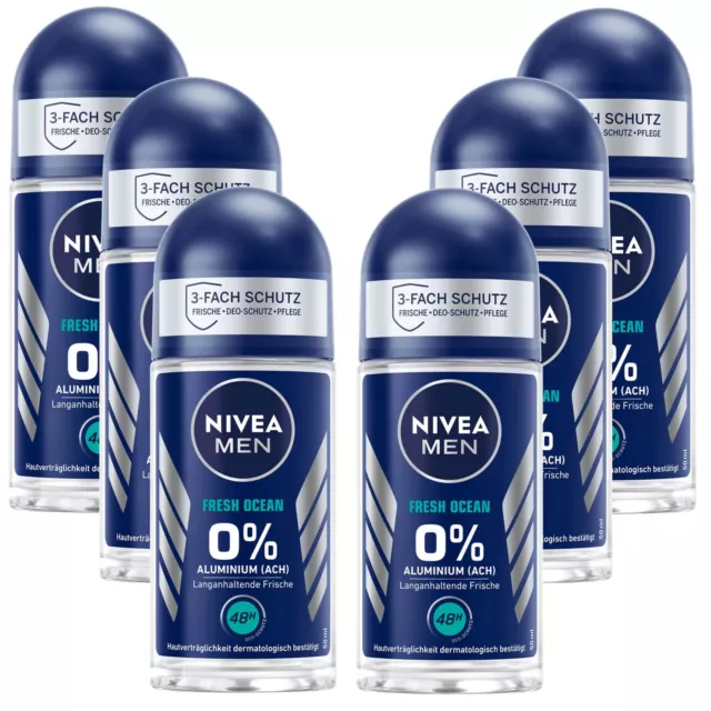 6x 50ml Nivea Men Fresh Ocean 48h Roll On OHNE ALUMINIUM Meeresduft Deodorant