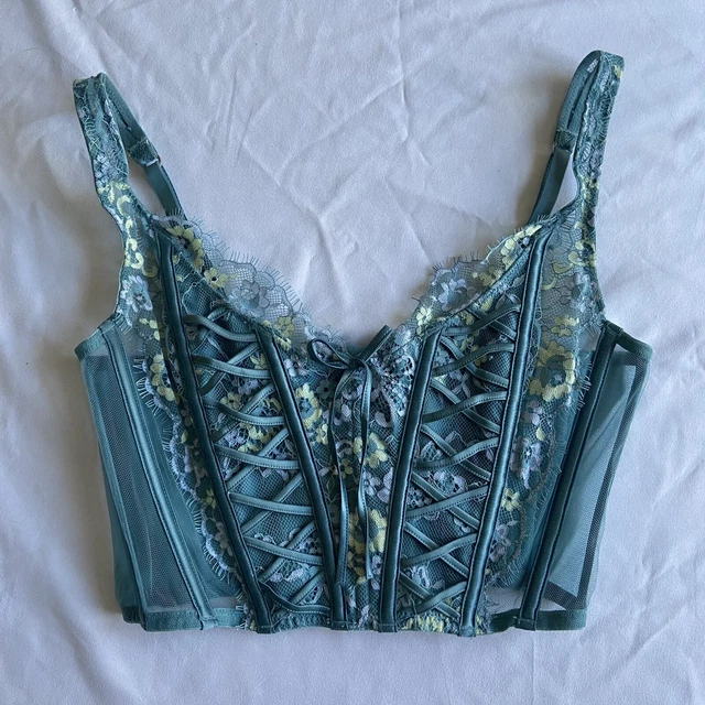 VICTORIAS SECRET DREAM Angels Blue Floral Lace Corset Bra Bustier Top