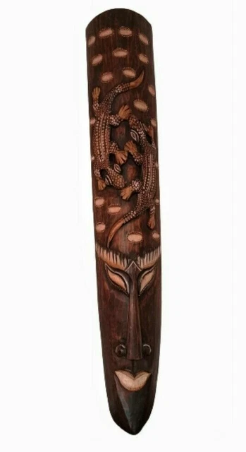 Decorazione Parete Legno Artigianale Maschera da Geco 100 CM Abitare Intagliata