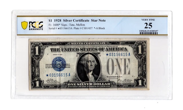 $1 1928 Silver Certificate Star Note Fr. 1600* - PCGS VF 25