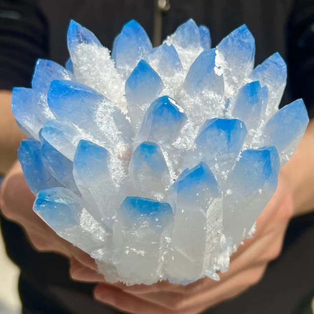 1.56LB New Find Blue Phantom Quartz Crystal Cluster Mineral Specimen Healing.