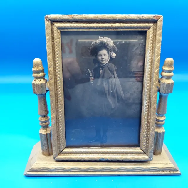 Vintage wood Picture Frame Swivel Swing Tilt Ornate Victorian Child Photo 3x5