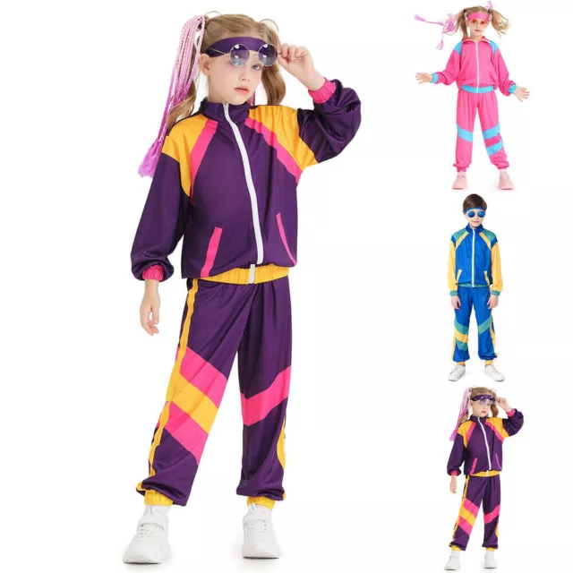 KIDS BOY GIRLS 80s/90s Retro Tracksuit Costume Shell Suit Party Disco ...