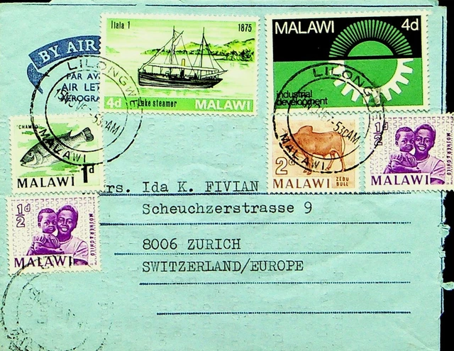 Malawi 1967 Industrial Development 6v Auf Luft Brief Aerogramm Sich Schweiz