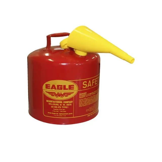 Eagle UI-50-FS Red Galvanized Steel Type I Gasoline Safety Can with Funnel, 5