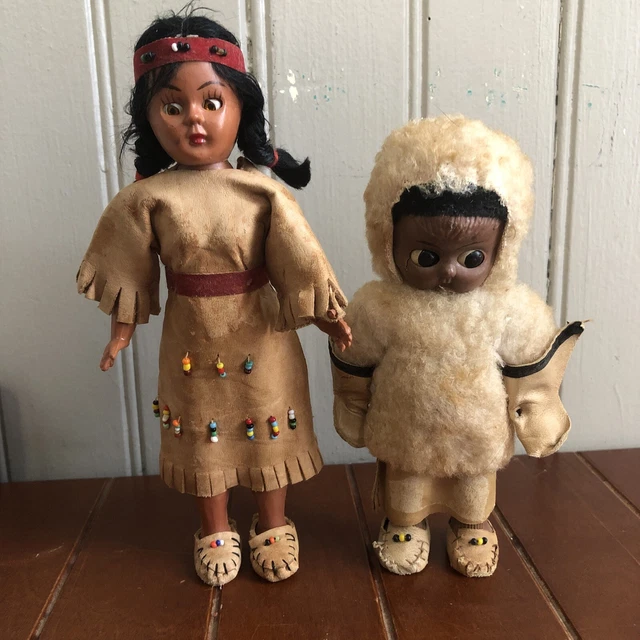 VINTAGE NATIVE AMERICAN Plastic Doll Sleepy Eyes Indian/Papuse Inuit