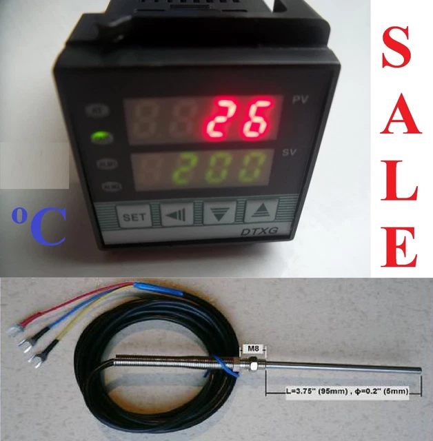 DUAL DIGITAL PID Temperature Controller RTD PT100 Sensor Probe Oven 0.1