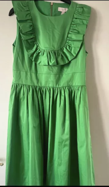 Abito bavaglino Ted Baker verde linea A con volant taglia 4 12/14 nuovo con etichette