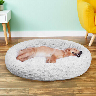 Calming Dog Bed Cat Bed Donut Faux Fur Pet Bed Round Self-Warming Donut Cuddler