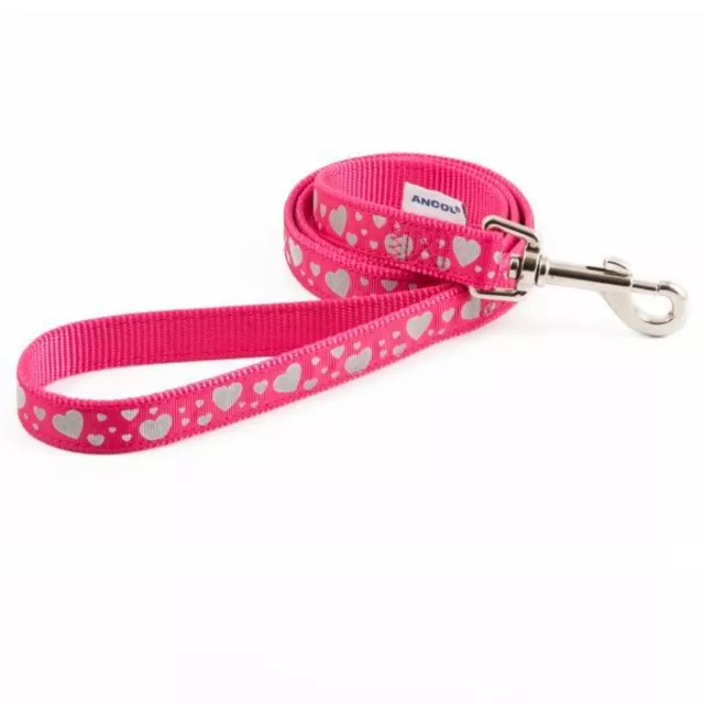 Ancol Dog Lead Black Pink Purple Daisy Heart Bone Adjustable Puppy Nylon Snap