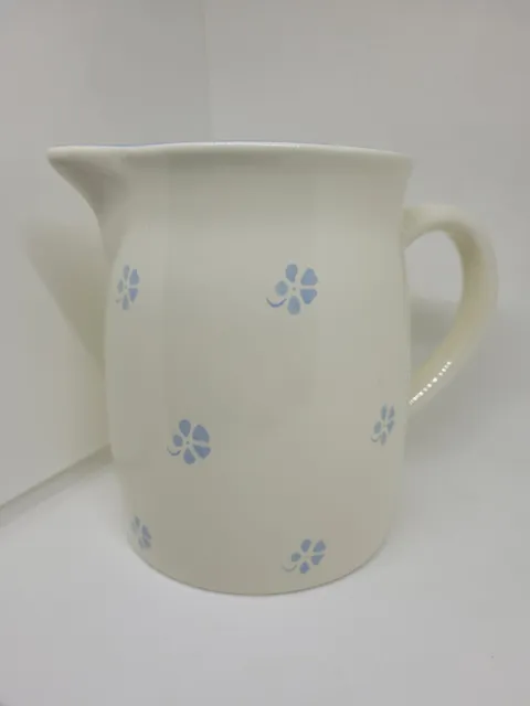 Vintage Ceramic Jug Cream Blue Flowers Large Pitcher Vase Retro 1950s Style