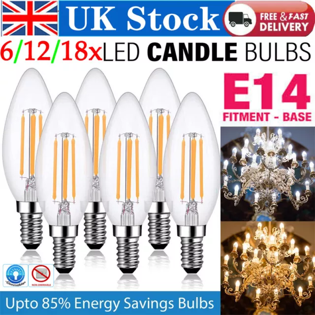 E14 LED Dimmable Candle Light Bulbs Edison Filament Lamp Energy Saver Warm White
