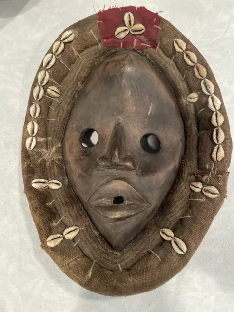 Decorative Dan Liberia Ivory Coast Mask- Hand Carved Wood - Shell, And Cloth