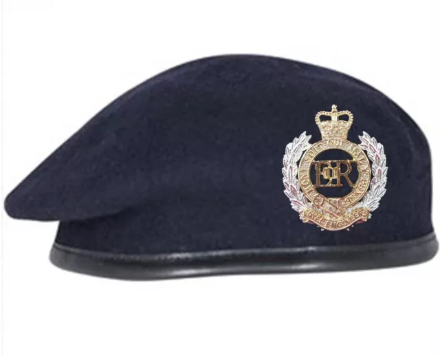 Navy Blue Royal Engineers Beret and Official Issue Cap Badge SIZES 52 - 62cm