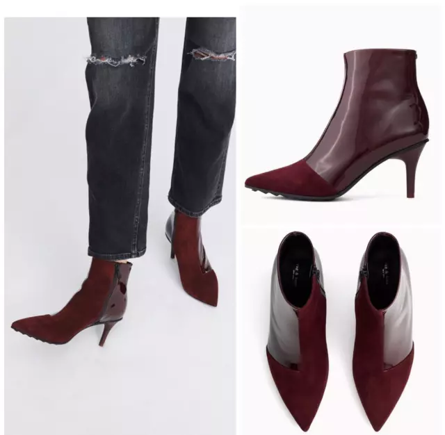 NIB $525 Rag & Bone Beha Moto Patent Suede Leather Boots In Merlot Size:36(US 6)