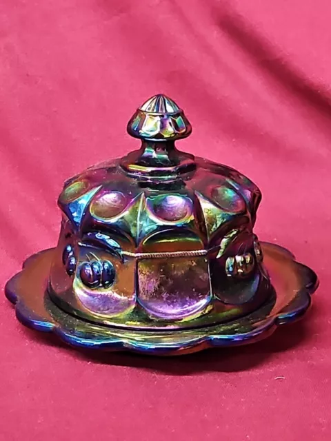 Mosser Carnival Glass Dome Butter or Cheese Dish with Cherries Small