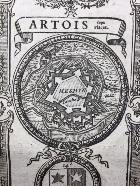 Hesdin en 1736 Pas de Calais Artois Rare Gravure Plan Fortification Héraldique