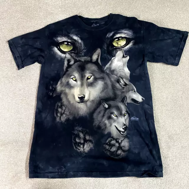 The Mountain T Shirt Mens Medium Husky Wolf Tye Dye All Over Graphic Print USA
