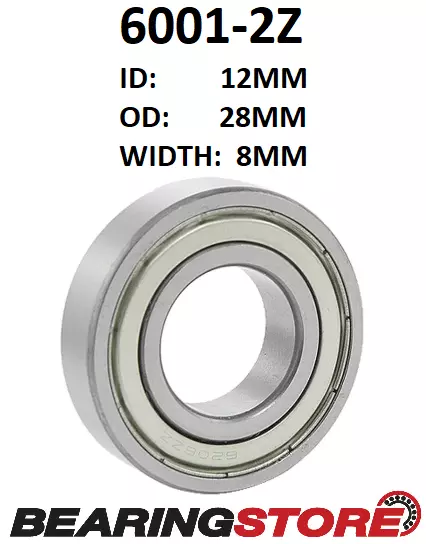 6001-2Z ZZ 12x28x8mm METRIC BALL BEARING - STEEL SHIELDS 6001ZZ